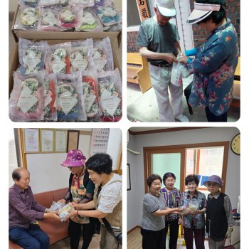 [노인사회활동지원사업]커피박 에코비누 나누미 에코비누와 수세미 경로당 배포 이미지